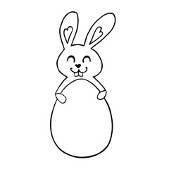 Cute funny contoured easter bunny with egg shaped frame. Vector hand drawn doodle illustration. Holidays characters and backgrounds
