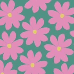 Fototapeta na wymiar seamless pattern with pink flowers on green background