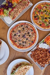 Group of Fast Foods as Vegetable Pizza, Kebab, Döner