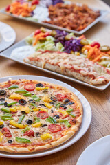 Group of Fast Foods as Vegetable Pizza, Kebab, Döner