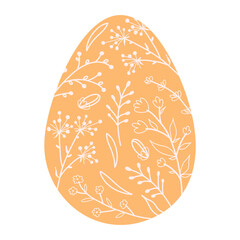 Silhouettes orange Easter eggs with spring floral and outline patterns. Illustration colorful and minimalistic Easter eggs. Vector