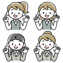 指差す若い女性の上半身セット