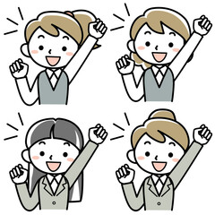 応援する若い女性の上半身セット
