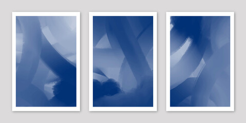 Set of Navy Blue Painting Modern Abstract Wall Decor
