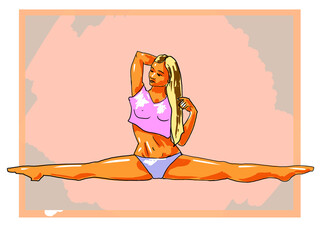 yoga on the beach, bikini, beautiful, girl, yoga, fitness, sport, athlete, fit, topic, slim, stretch, illustration, woman, figure, slim, naked, funny, illustration, illustration, image, pensona, chara