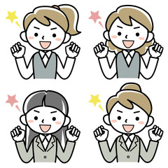 ガッツポーズをする若い女性の上半身セット