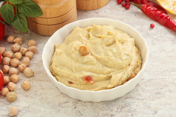 Natural organic chickpea hummus with olive oil