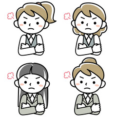 怒る若い女性の上半身セット
