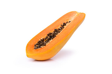 Half of ripe papaya fruit isolated on white background with clipping path.