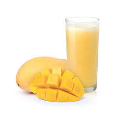 Mango smoothie juice isolated on white background.
