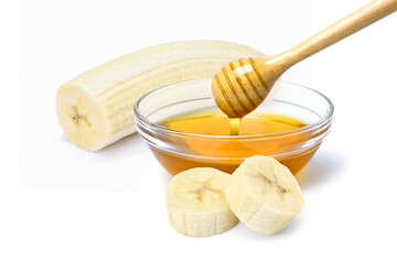 Banana with honey isolated on white background. Natural face mask for skin care concept.