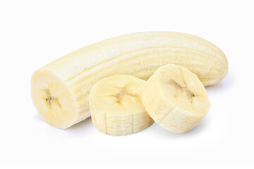 sliced banana isolated on white background