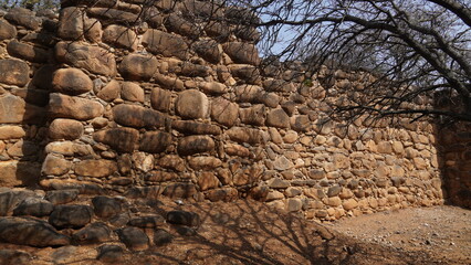Ancient stone wall. An old wall with beautiful masonry in Tel Dan National Park in Israel