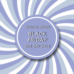 Black Friday banner 50%. Vector illustration. Flyers, banners, posters, wallpaper, voucher discount, invitation, card, posters, brochure, voucher discount. Modern, minimalist, pastel, vintage style. 