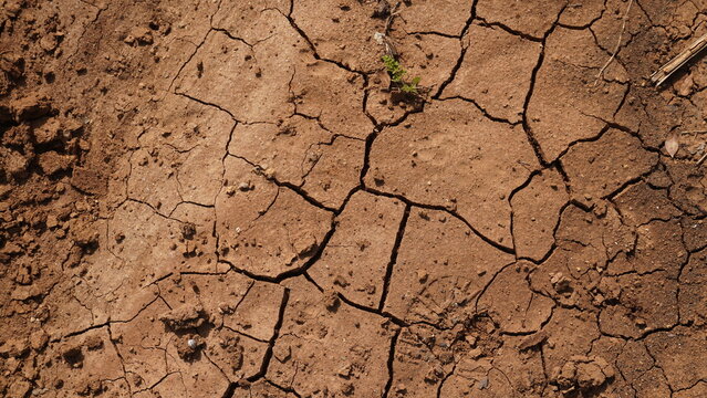 Climate change drought land. Global warming issue, cracked mud in the bottom of a river