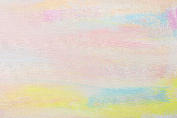 Strokes of different pastel acrylic paints on white canvas, closeup