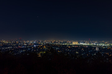 日本の岡山県の魚見山の美しい夜景