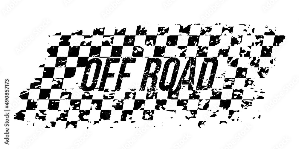 Aufkleber grunge waving car race flag with scratches, checkered pattern of start and finish of auto rally