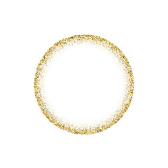 Gold glitter circle frame with shiny confetti on border, 3d realistic elegant glowing sand