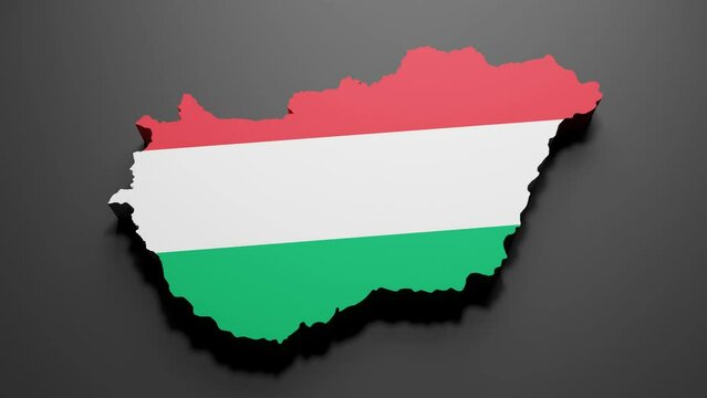 3d rendering of a Hungary map in Hungarian flag colors on black background. 4K Video motion graphic animation.