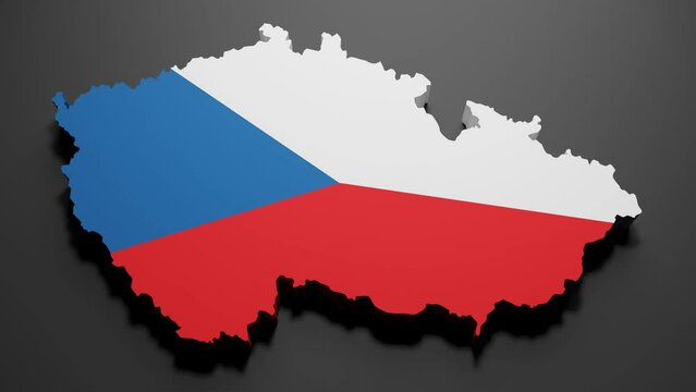 3d rendering of a Czech Republic map in Czech Republic flag colors on black background. 4K Video motion graphic animation.