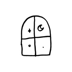 night window icon in doodle style. cute and minimalist boho illustration design