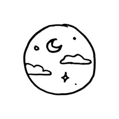 night sky icon in doodle style. cute and minimalist illustration design