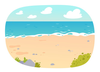 Summer sea or ocean beach, cute sand seaside sunny scenery with blue water waves