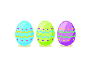 Happy Easter card. Set of cute Easter eggs with different texture on a white background.  Vector isolated Illustration. 