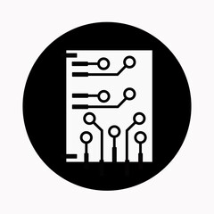 Circuit board icon in flat style. Microchip symbol isolated on white background. Processor pictogram. Black chip symbol for website design, app, ui. Vector illustration