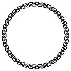 Abstract chain round frame. Black circle frames with chains patterns isolated on white background. Chainlet design element. Border template.