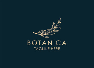 Botanica vector logo. Bio cosmetics emblem. Organic product sign. Leaf and flowers illustration