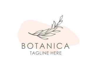 Botanica vector logo. Bio cosmetics emblem. Organic product sign. Leaf and flowers illustration