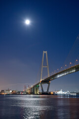 名港中央大橋と満月