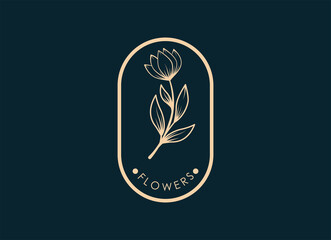 Botanica vector logo. Bio cosmetics emblem. Organic product sign. Leaf and flowers illustration