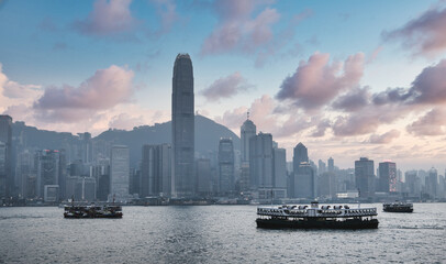 Victoria harbour in Hong Kong with Star Ferry in Operation