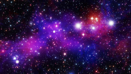 Fototapeta premium Stars and nebulas in deep space. Starfield science fiction cosmic background render illustration.