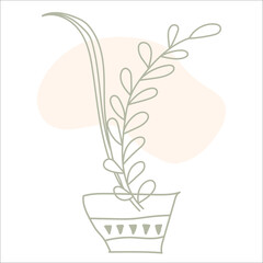 Leaf Line Art With Shapes In Pastel