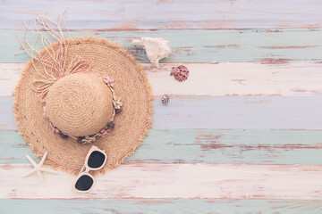 Handcraft lady hat on wooden background
