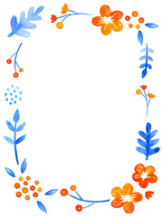 青とオレンジの白バック花たてフレーム