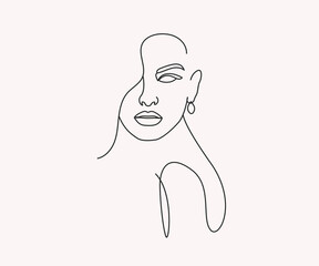 Abstract Line Art Drawing Woman Face Art With Hair And Body