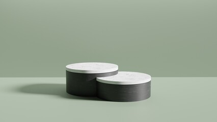 Abstract Geometric 3D Rendering Circle Cylinder Podium Background with clock. Minimalism Pastel Colored Still Life Style