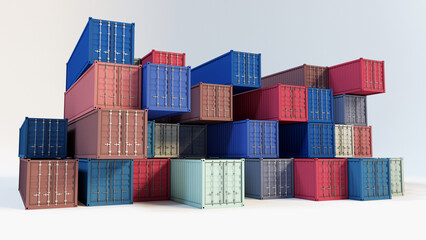 various color shipping container with white background, 3drendered image - obrazy, fototapety, plakaty