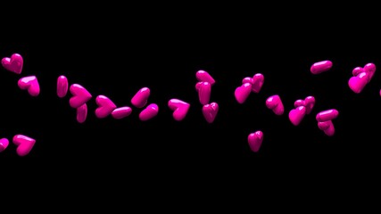 Pink hearts on black background.
3D illustration for background.