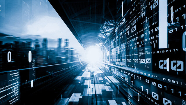 Software development, application programming code and tacit computer coding . Concept of smart digital transformation and technology disruption that changes global trends in new information era .