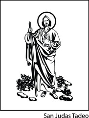 Vertical illustration of the Apostle Thaddeus on the white background.