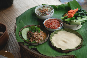 Thai northern food as local name Khan Tok, it is traditional of people  for meals, serve with steam rice and vegetable 