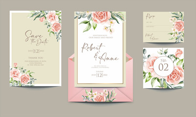 elegant wedding invitation with dusty rose flower template set