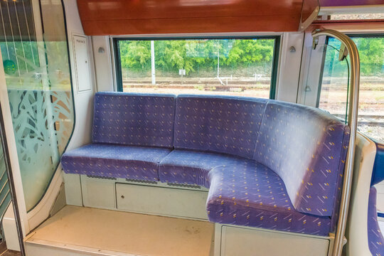 PARIS, FRANCE - MAY 30 2016: Train interior of the Transilien in France. The Transilien is the brand name of the suburban railway service of the SNCF.