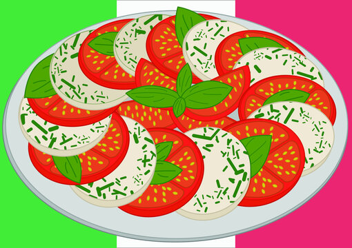 Italian Cuisine Dish - Caprese Salad. Vector Illustration